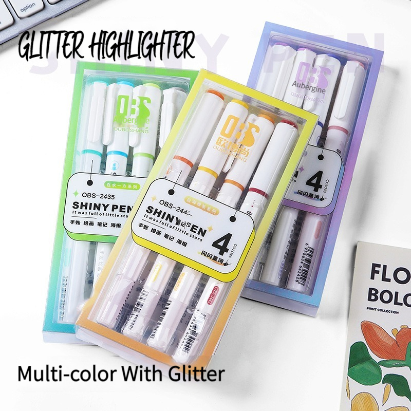 4 Colors/Set Glitter Highlight - Highlighter Set Pastel ulasan dan harga